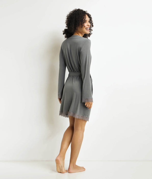 DIM Women's Grey Bathrobe with Lace Don't Disturb
