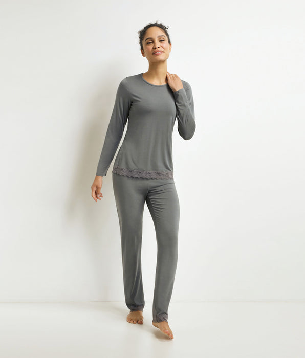 DIM Women's pyjama trousers Grey with lace Don't Disturb