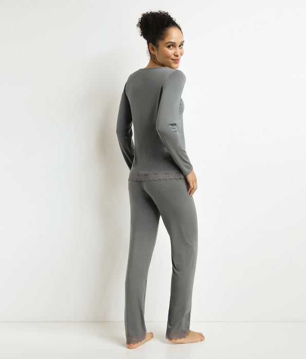 DIM Women's pyjama trousers Grey with lace Don't Disturb
