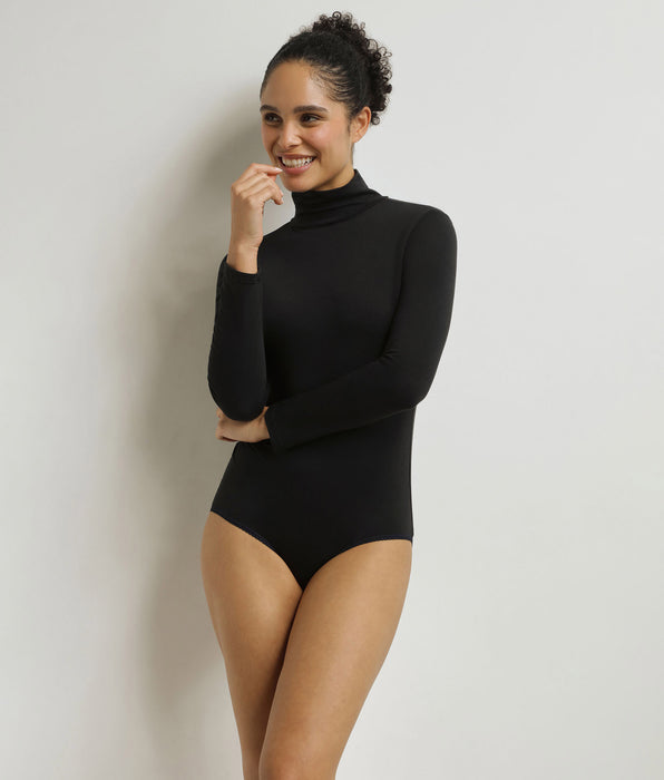 DIM Women's long-sleeved bodysuit with stand-up collar Black Dim Thermal