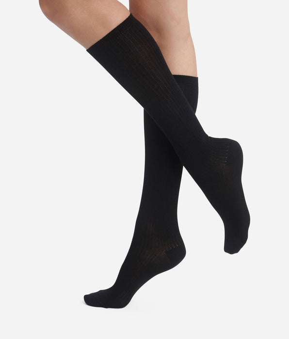 DIM Black Dim Modal ribbed knee-high socks