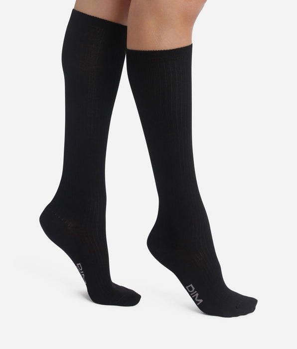 DIM Black Dim Modal ribbed knee-high socks