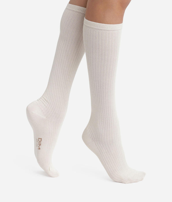 DIM Dim Modal Ivory ribbed cotton knee-high socks