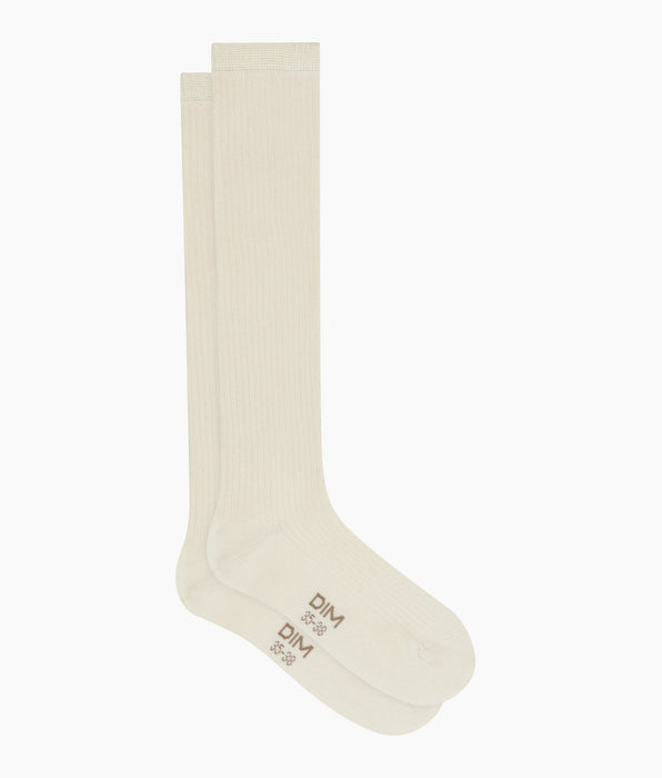 DIM Dim Modal Ivory ribbed cotton knee-high socks