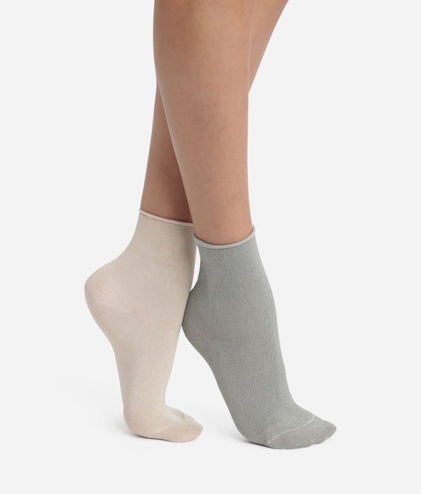 DIM Pack of 2 pairs of women's lurex socks in Khaki Beige Dim Mode