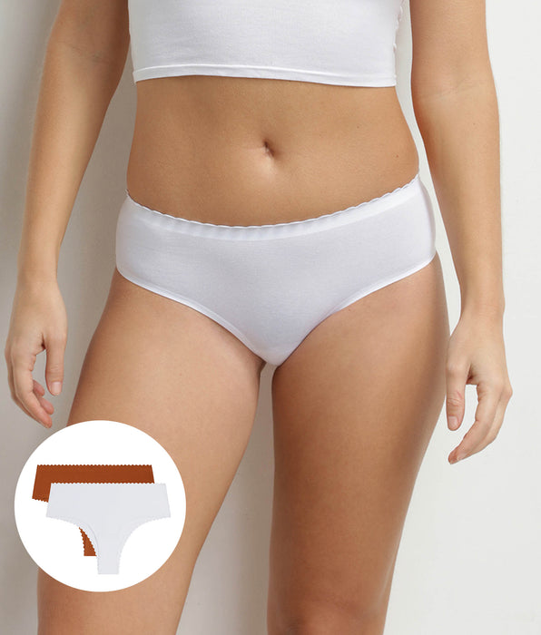 DIM Pack of 2 Body Touch cotton thongs in white and terracotta