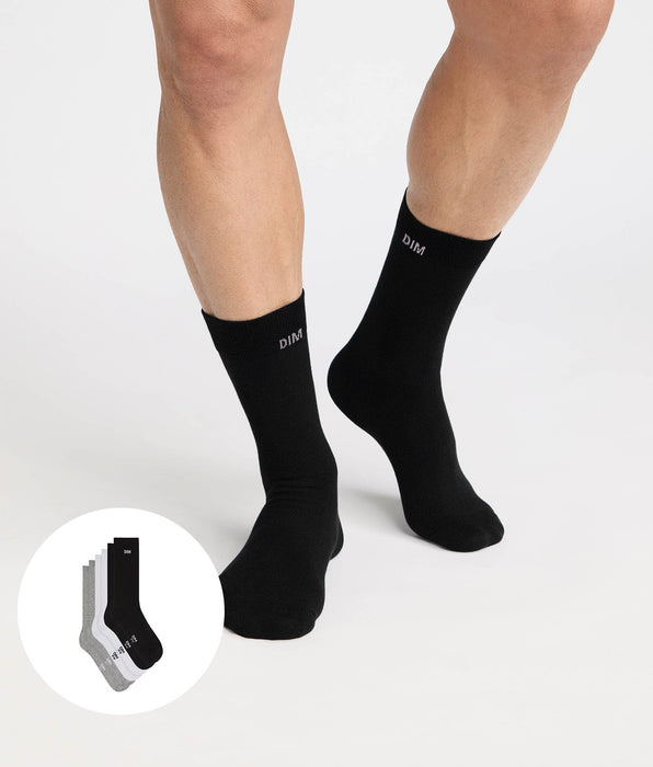 DIM Pack of 3 men’s Original sports socks in cotton, black, white, grey