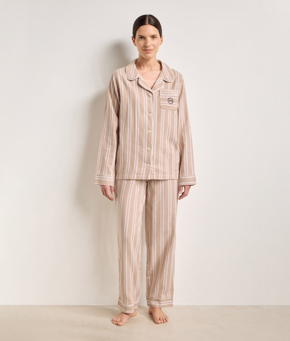 DIM Women's striped brown and beige flannel pyjama set DIM x Ines de la Fressange