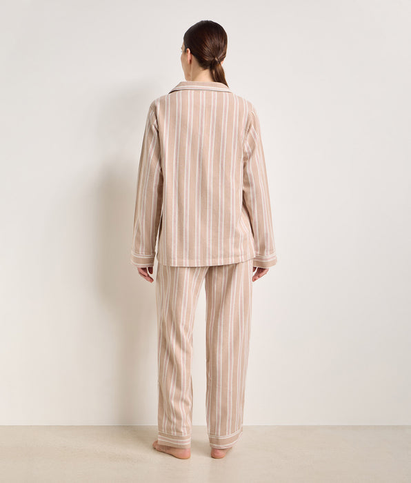 DIM Women's striped brown and beige flannel pyjama set DIM x Ines de la Fressange