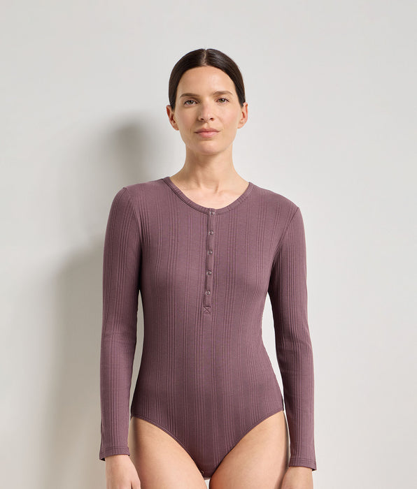 DIM Women's long-sleeve fine ribbed jersey T-shirt mulberry night Dim x Ines de la Fressange