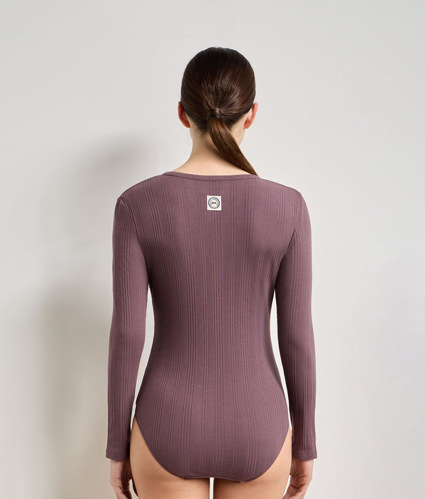 DIM Women's long-sleeve fine ribbed jersey T-shirt mulberry night Dim x Ines de la Fressange