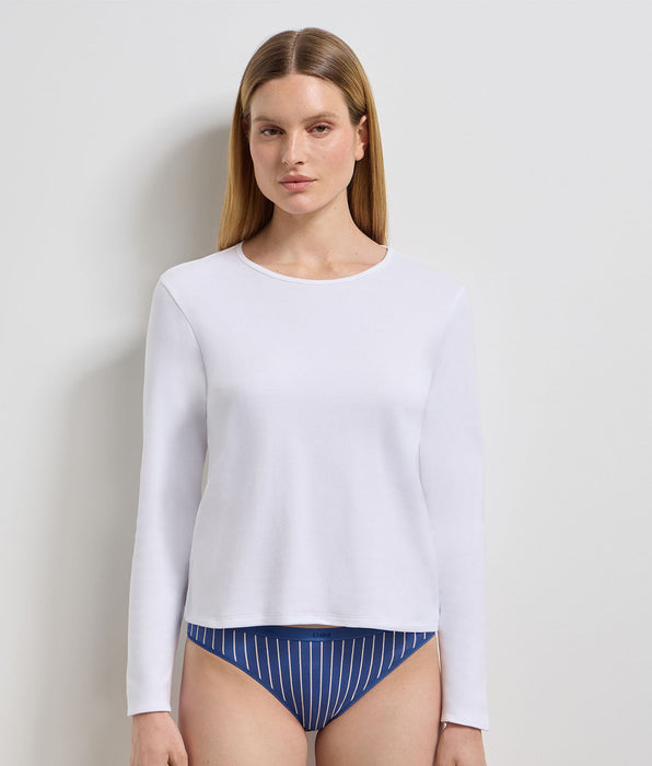 DIM Thermal white brushed cotton long-sleeved bodysuit
