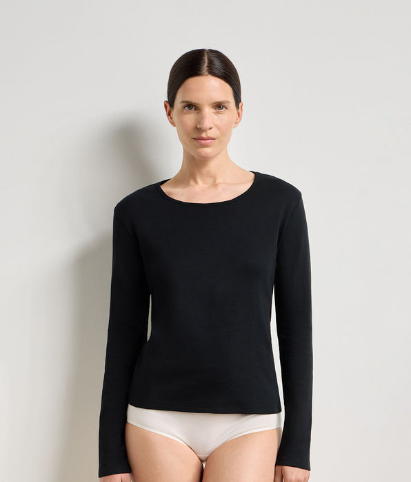 DIM Thermal black brushed cotton long-sleeve bodysuit