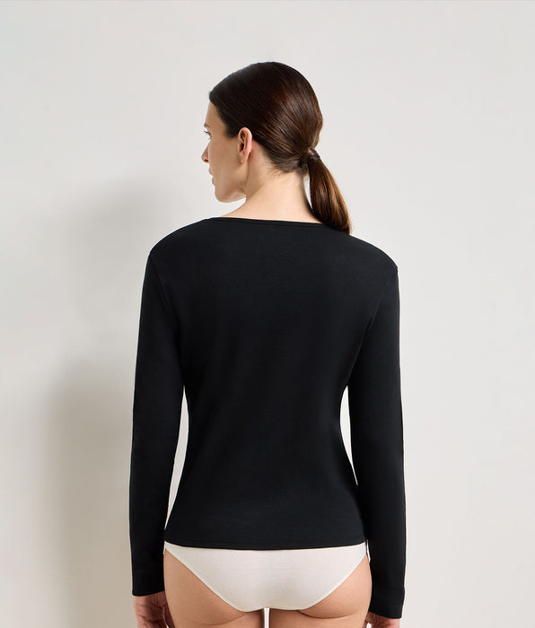DIM Thermal black brushed cotton long-sleeve bodysuit