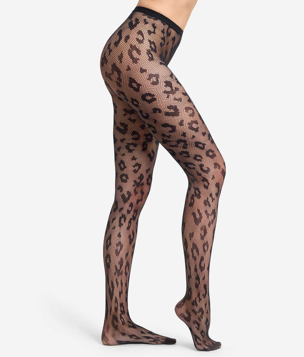 DIM Style black leopard fishnet fancy tights 30D