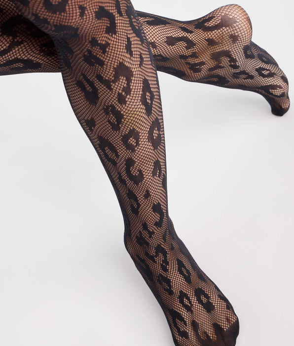 DIM Style black leopard fishnet fancy tights 30D