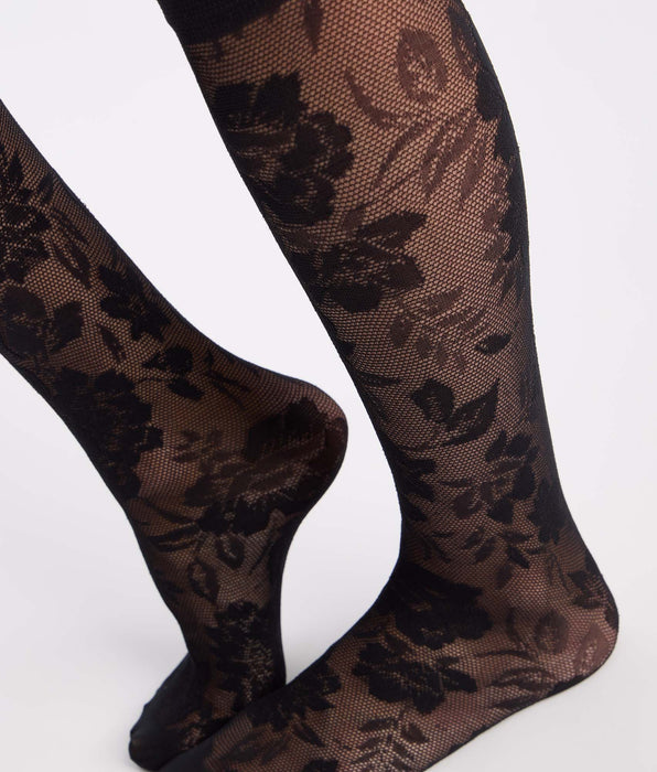 DIM Black fancy knee-highs La Dentelle Florale