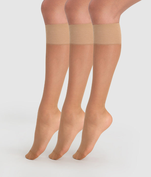 DIM Pack of 3 Transparent Beauty Resist 20D Cinnamon Knee-Highs