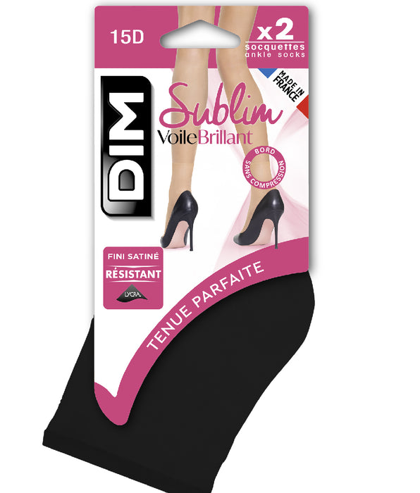 DIM Pack of 2 Sublim 14 shimmer ankle highs in black