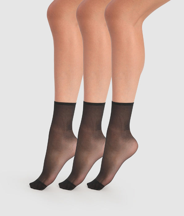 DIM Set of 3 Beauty Resist transparent black 20D ankle socks