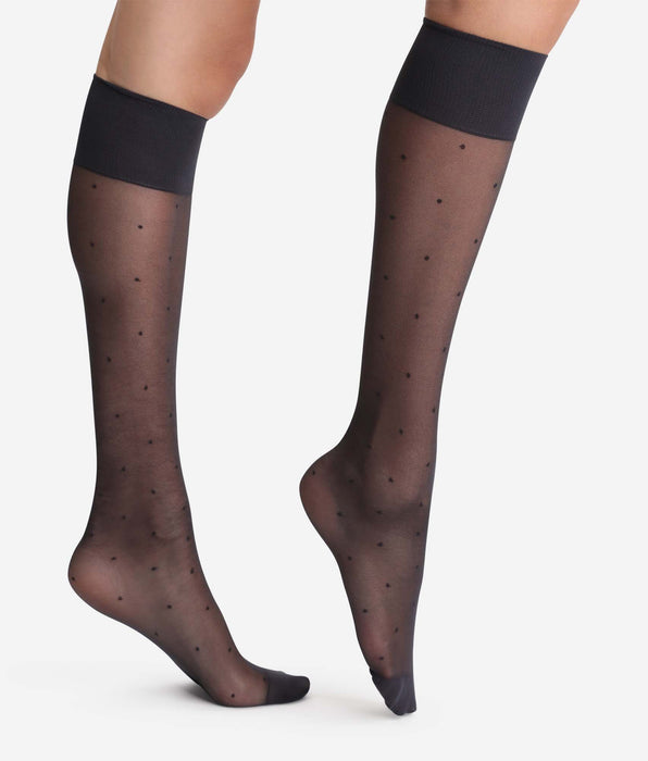 DIM Madame So DIM 15 dotted swiss patterned knee highs in black