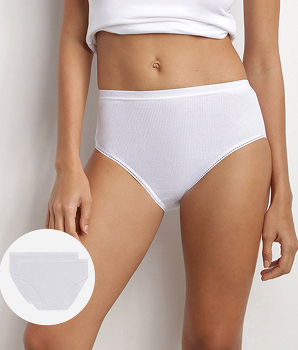 DIM Pack of 2 pairs of Pur Coton high rise bikini knickers in white