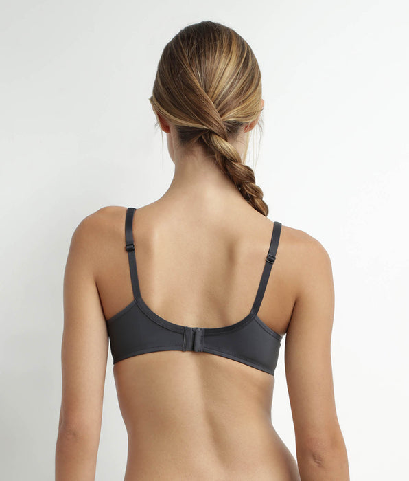 DIM Grey microfiber and tulle push-on bra Dim Generous