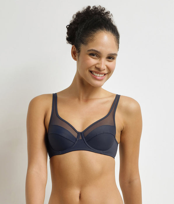DIM Generous full-cup bra in microfibre and tulle Formal grey-blue