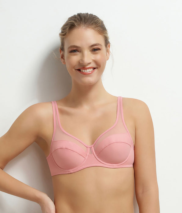 DIM Generous Pink microfibre and tulle full cup bra