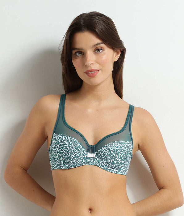 DIM Full cup bra in microfibre and Hydro Green tulle Generous
