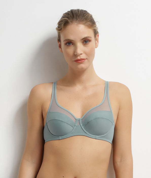 DIM Generous Sage microfibre and tulle full cup bra