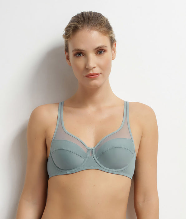 DIM Generous Sage microfibre and tulle full cup bra