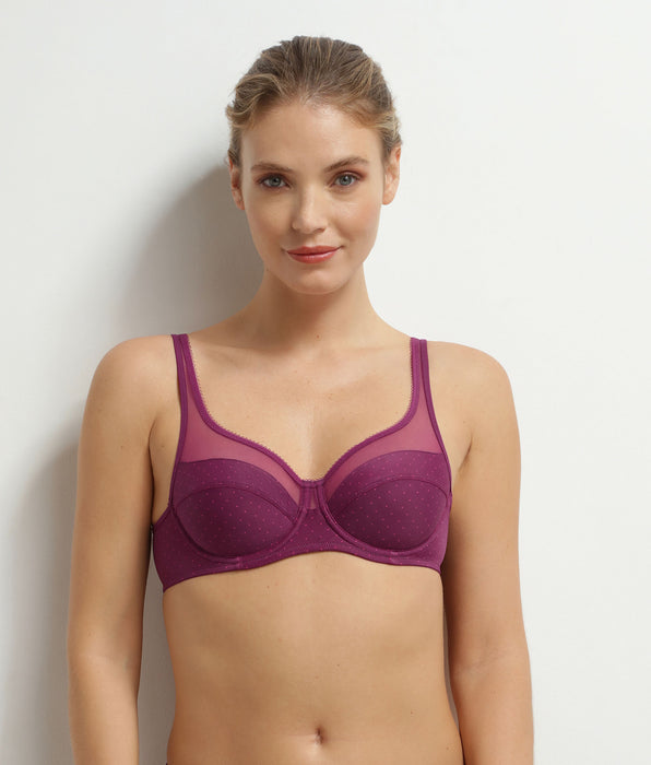 DIM Generous microfibre and polka dot tulle full cup bra