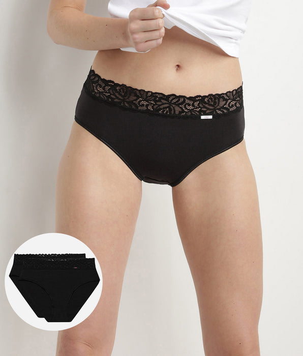 DIM Pack of 2 pairs of Coton Plus Féminine high rise bikini knickers in black