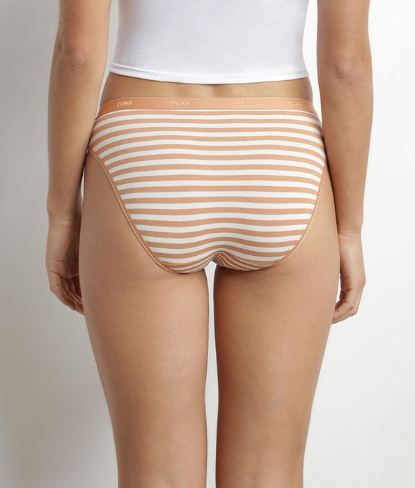 DIM Pack of 5 women's stretch cotton striped briefs Blue Cream Les Pockets