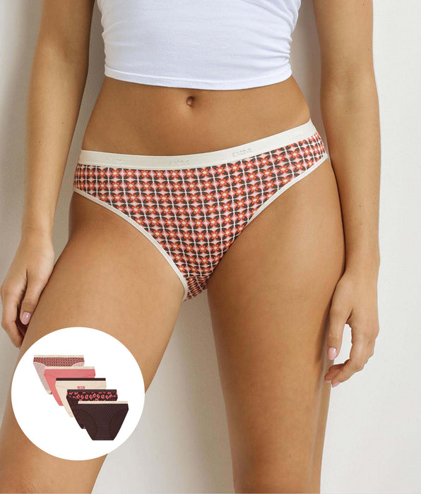 DIM Pack of 5 Women's Bohemian Briefs Ecru Brown Les Pockets