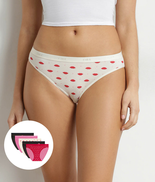DIM Pack of 5 women's stretch cotton briefs with heart pattern Les Pockets