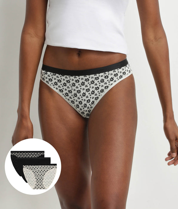 DIM Pack of 3 stretch cotton floral knickers White Black Les Pockets