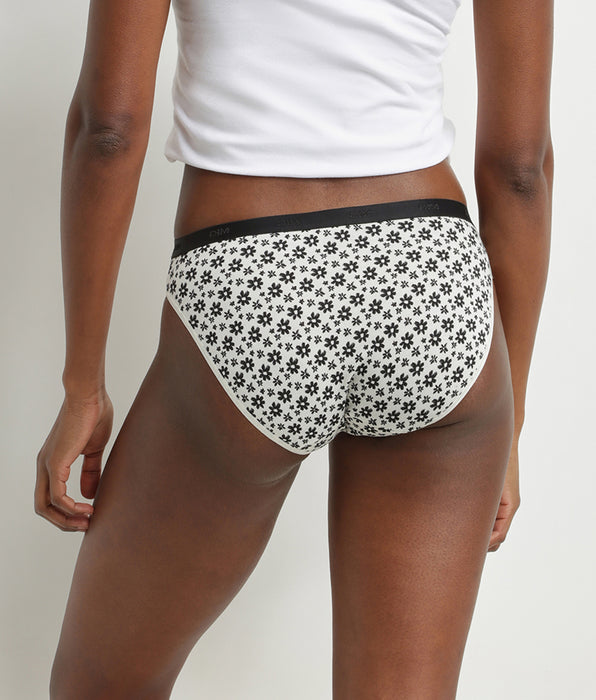 DIM Pack of 3 stretch cotton floral knickers White Black Les Pockets