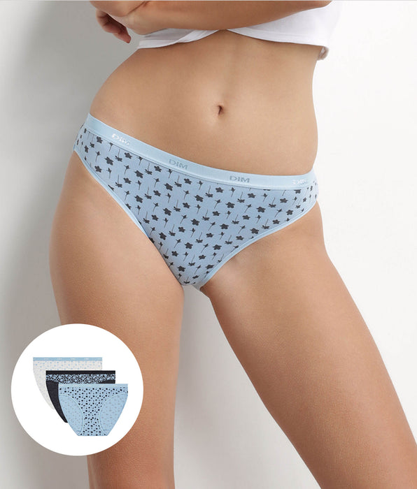 DIM Pack of 3 blue stretch cotton flower print briefs Les Pockets