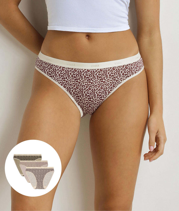 DIM Pack of 3 women's leopard print briefs Ecru Beige Les Pockets