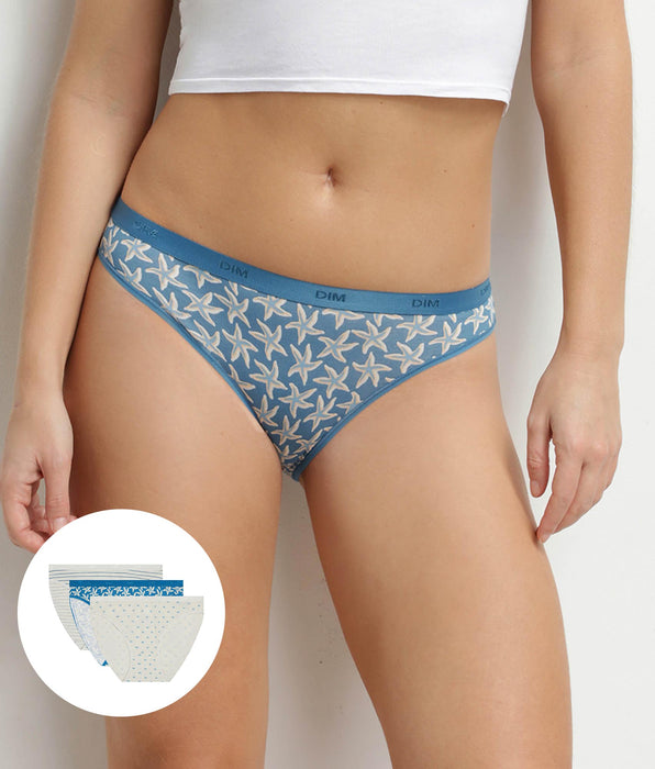 DIM Pack of 3 women's stretch cotton briefs with Les Pockets nautical pattern