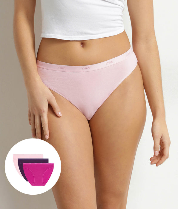 DIM Pack of 3 women's stretch cotton briefs with Les Pockets message