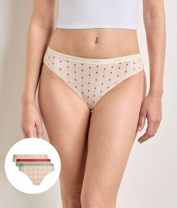 DIM Pack of 5 Soft Flowers briefs Les Pockets Coton