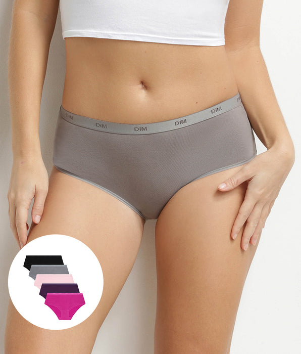 DIM Pack of 5 Les Pockets women's stretch cotton boxer shorts with message