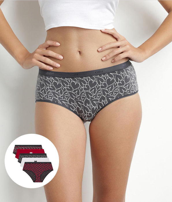 DIM Pack of 5 red cotton stretch shorties with hearts Les Pockets