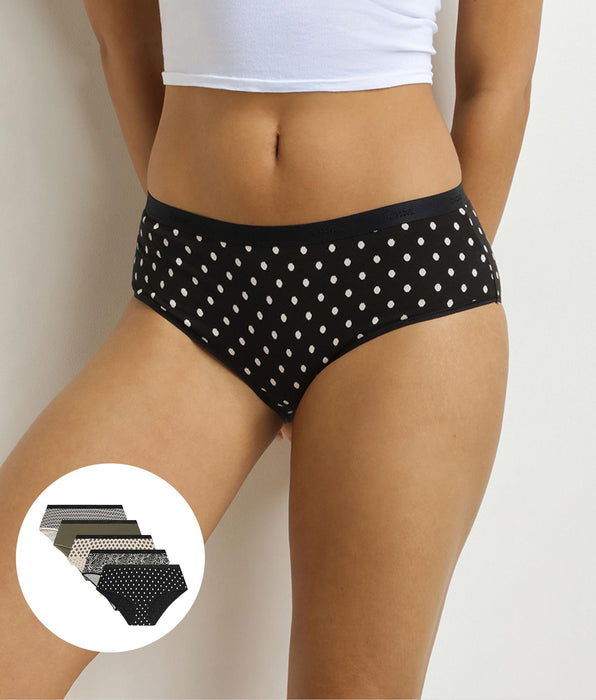 DIM Pack of 5 black khaki ethnic pattern boxer shorts for women Les Pockets