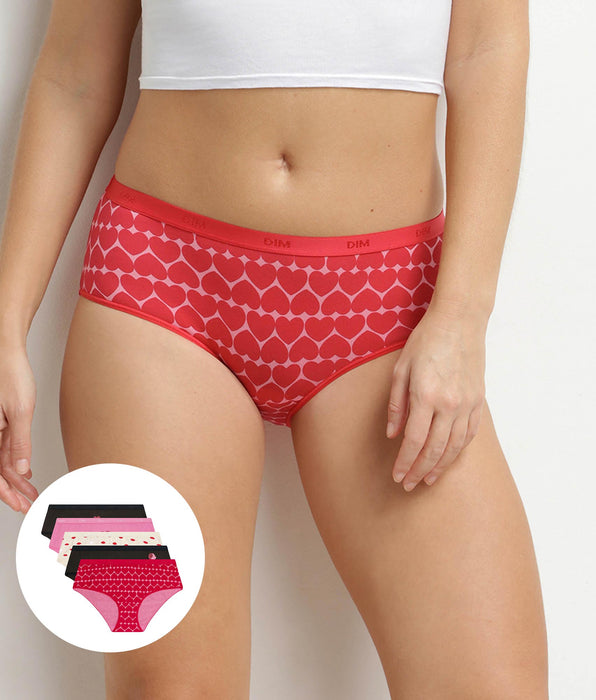 DIM Pack of 5 women's stretch cotton boxer shorts with heart pattern Les Pockets
