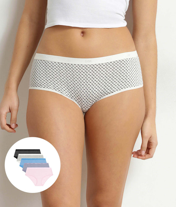 DIM Pack of 5 women's stretch cotton boxer shorts with Dim Les Pockets logo