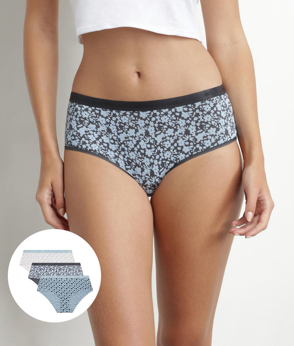 DIM Pack of 3 women's blue stretch cotton shorties with flowers Les Pockets